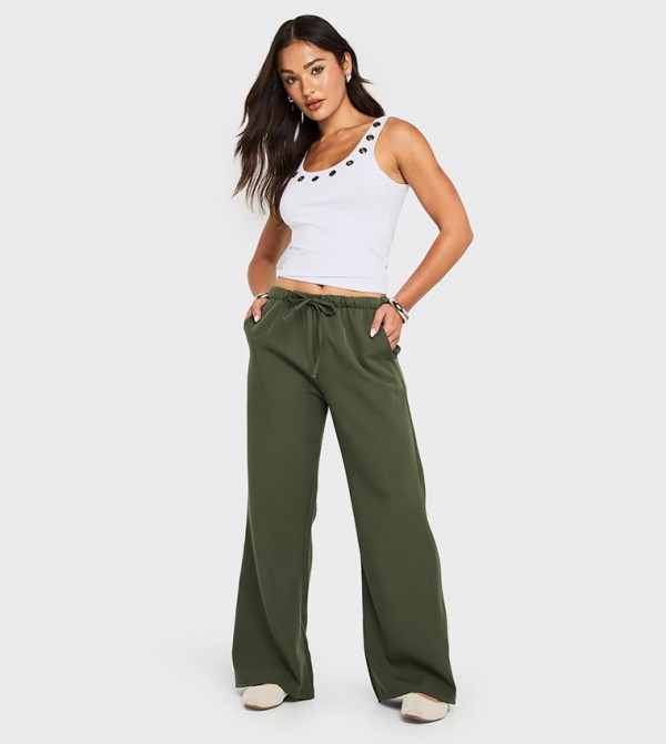 Petite Drawstring Waist Straight Fit Trousers