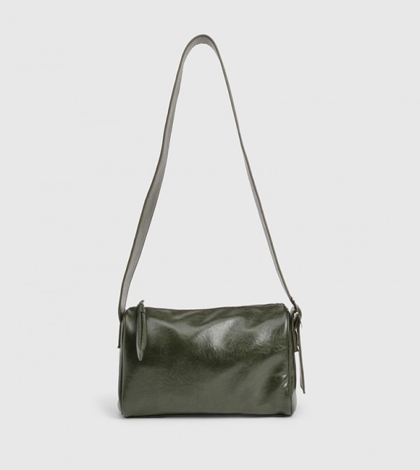 Eyelet and Buckle Detail Structured Shoulder Bag