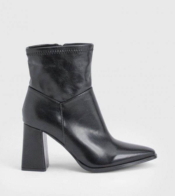 Sock Flared Heel Ankle Boots