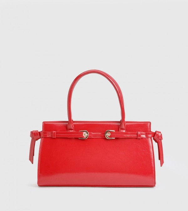 Buckle Strap Detail Structured Shoulder Bag