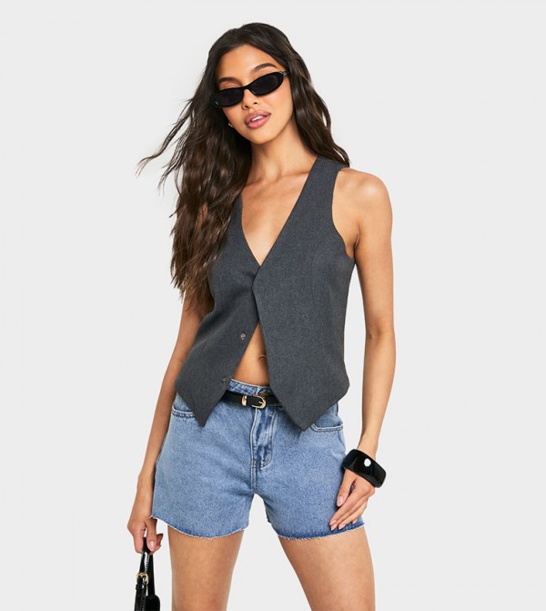 Washed Mid Rise Denim Shorts