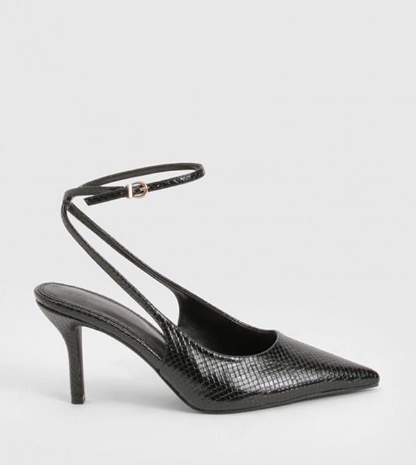 Snake Textured Ankle Strap Mule Pumps