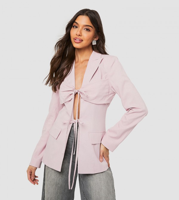 Tie Front Detail Fitted Blazer