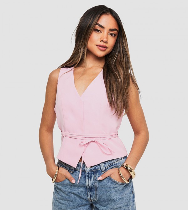 Tie Waist Tailored Vest Top