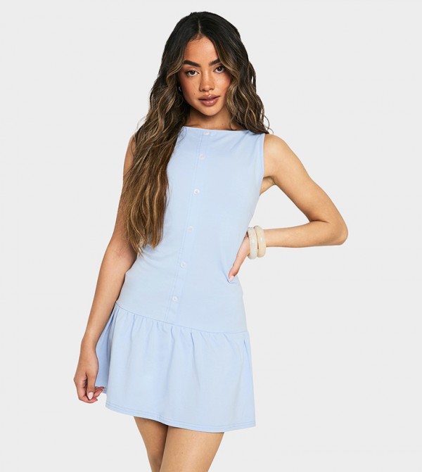 Button Front Dropped Waist Mini Dress