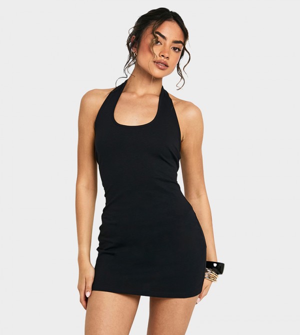 Solid Halterneck Mini Dress