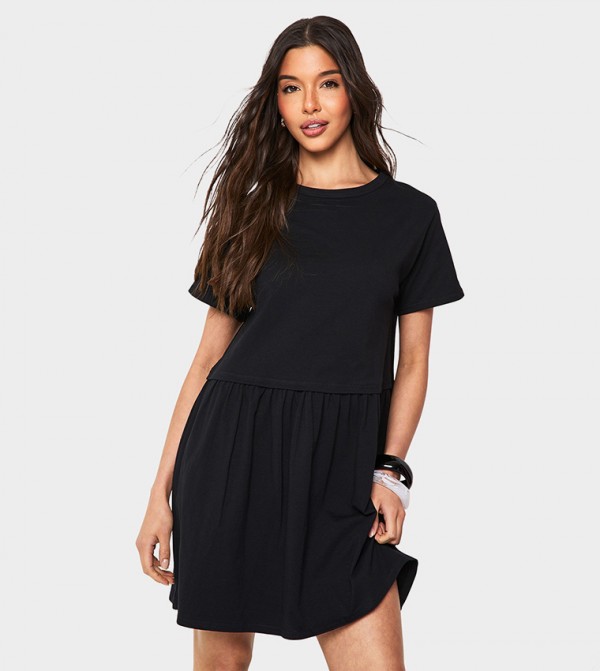 Layered Short Sleeves Mini T-Shirt Dress