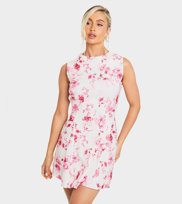 Floral Print High Neck Skater Mini Dress