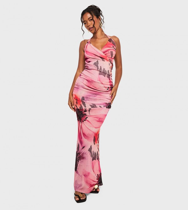 Floral Halterneck Cowl Maxi Dress