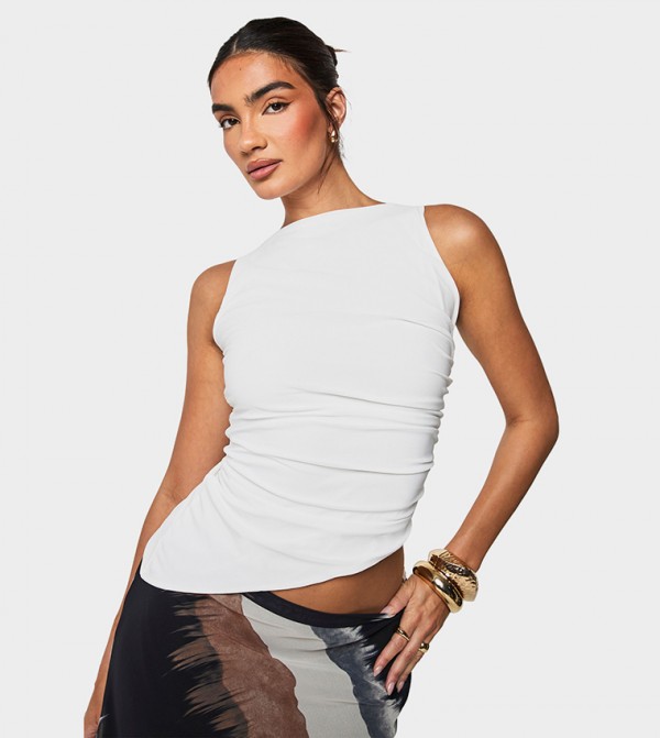 Ruched Asymmetric Hem Sleeveless Top