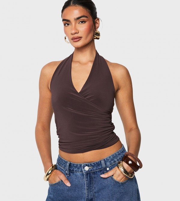 Double Layer Wrap Front Sleeveless Crop Top