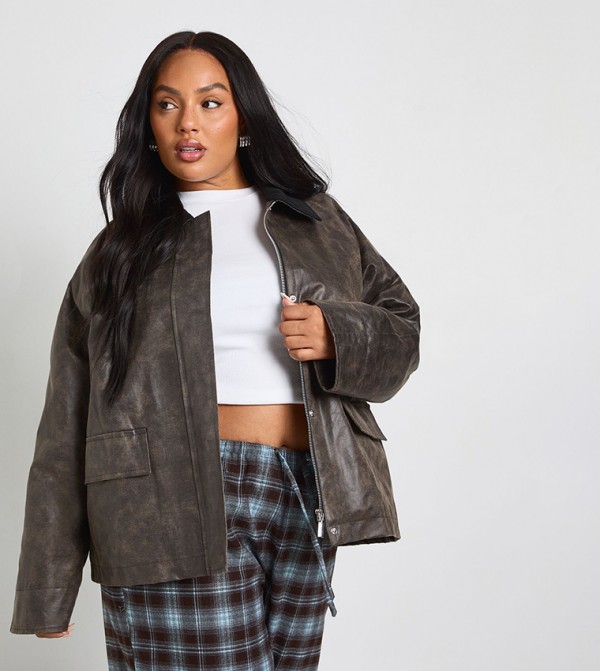 Curve Stitch Detail Collared Jacket