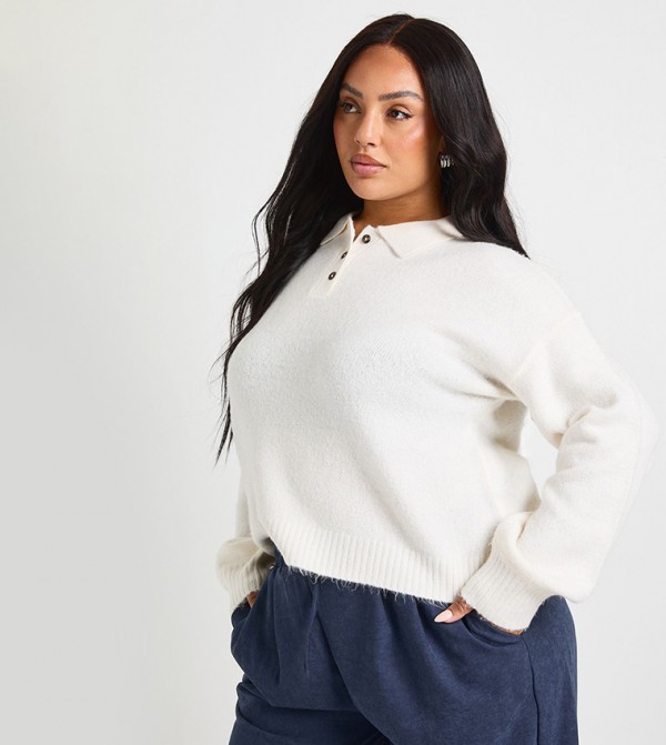 Curve Button Detail Polo Neck Sweater