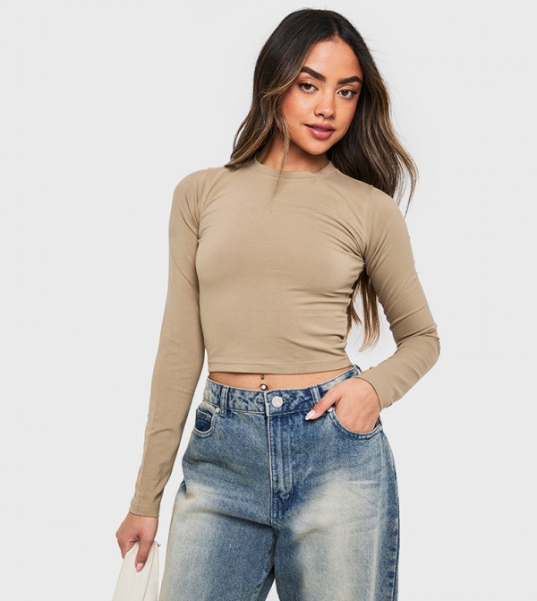 Solid Long Sleeves Crop Top