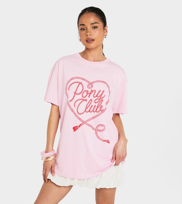 Pony Club Heart Printed Oversized T-Shirt