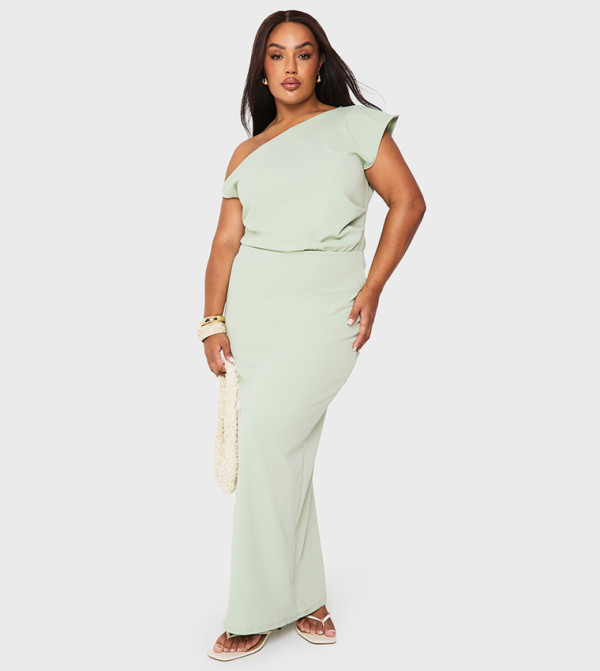 فستان ماكسي غير متماثل مزموم للمقاسات الكبيرة