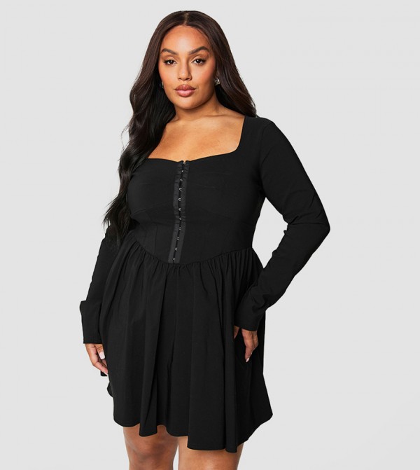 Curve Long Sleeves Corset Mini Dress