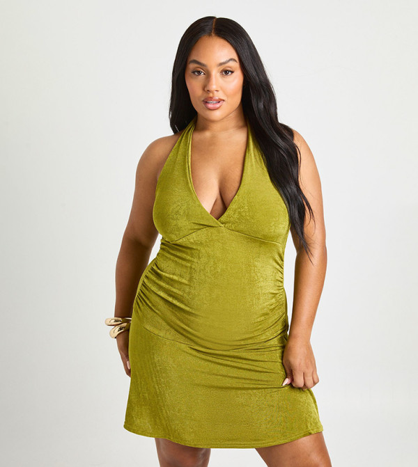 Curve Textured Halterneck Mini Dress
