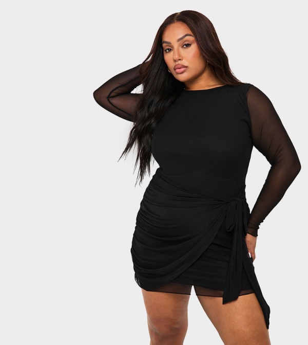 Curve Mesh Wrap Mini Dress