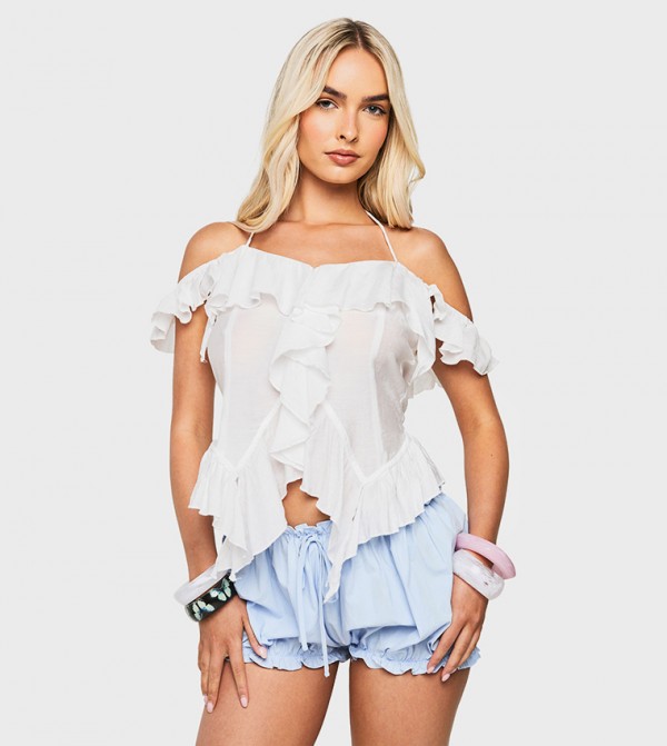 Woven Ruffle Trim Sleeveless Top