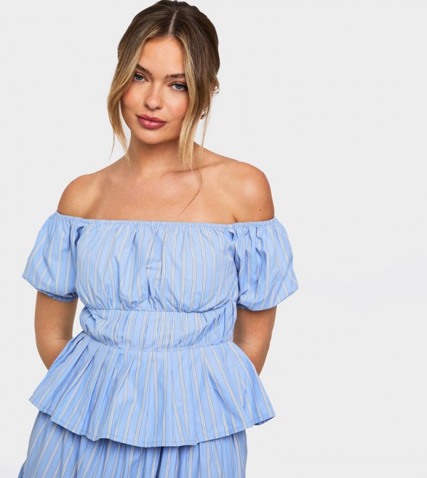 Striped Poplin Bardot Top