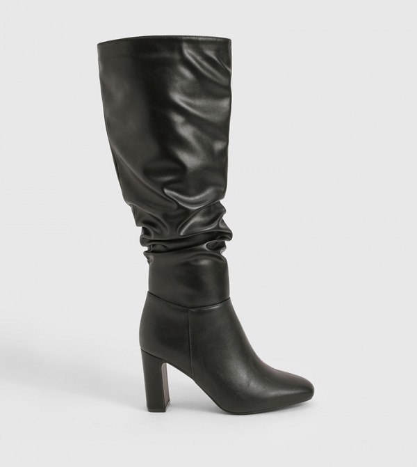 Ruched Knee High Heel Boots