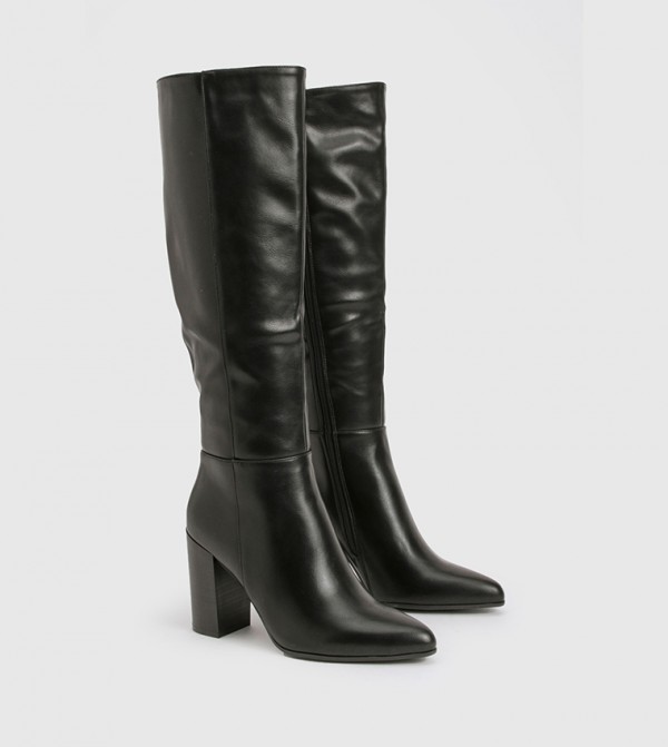 Column Knee High Stacked Heel Boots