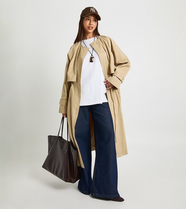 جاكيت ترنش بدون ياقة 