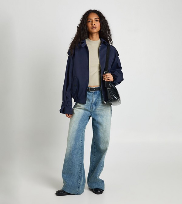 Zippered Collared Trench Jacket