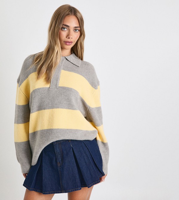 Chunky Knit Oversized Button Down Polo Neck Sweater