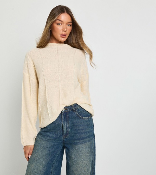 Seam Detail High Neck Knitted Sweater