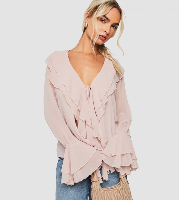 Chiffon Ruffle Front Top