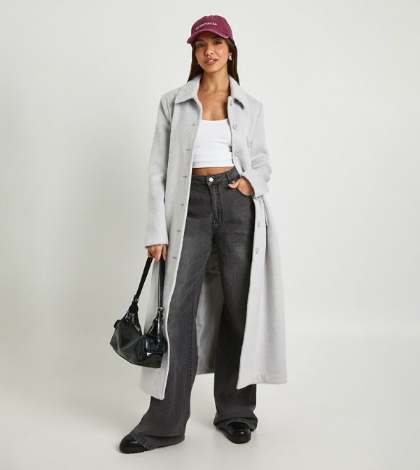 Textured Wool Blend Longline Coat