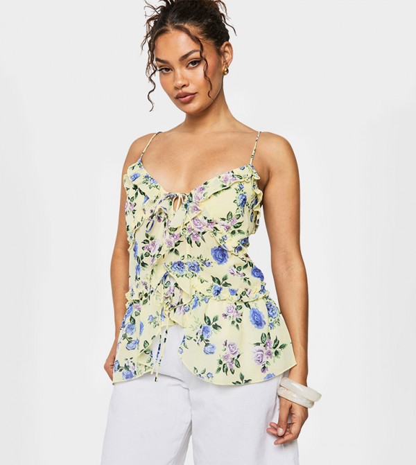 Floral Print Ruffle Cami Top