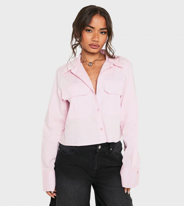 Pocket Detail Long Sleeves Crop Shirt