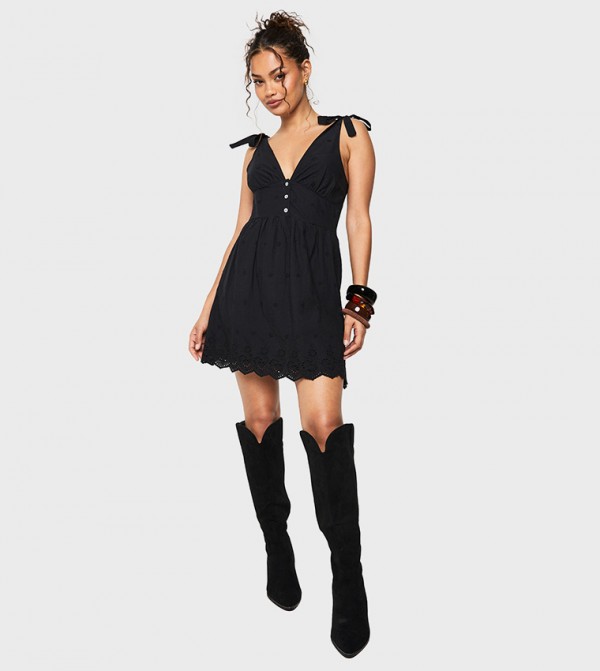 Broderie Strappy Tie Detail Mini Dress