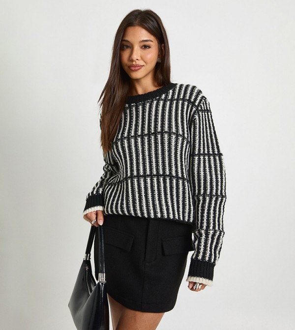Soft Knit Striped Crew Neck Sweater
