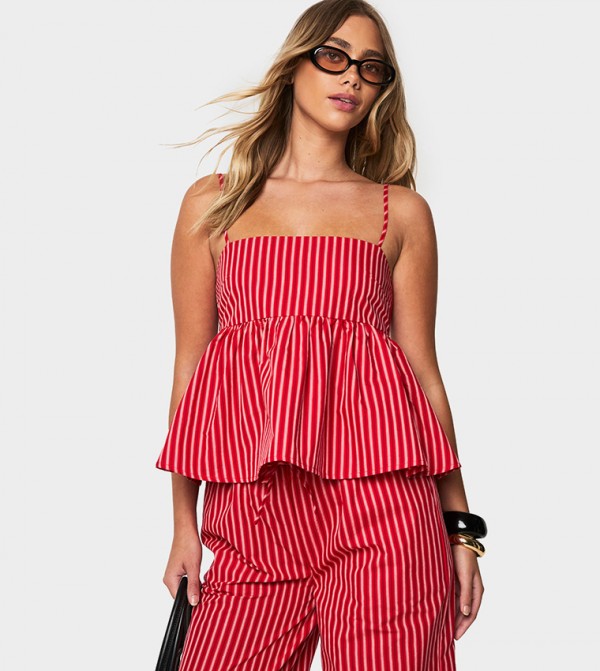 Striped Peplum Cami Top