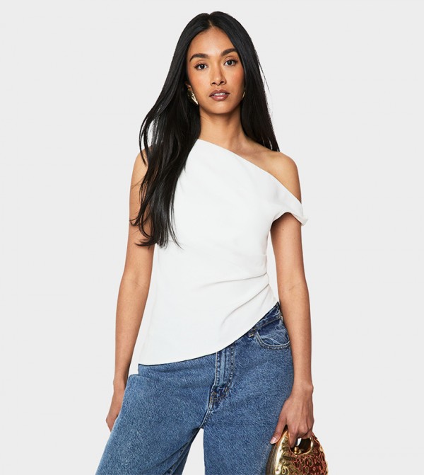 Solid Draped Asymmetric Top