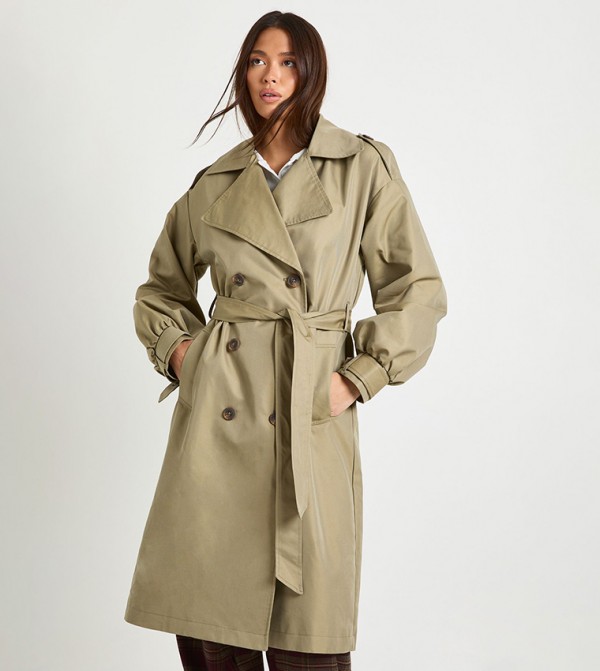Sleeves Detail Belted Trench Coat