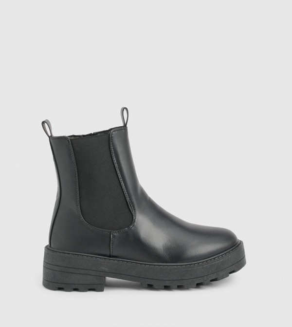 Textured Elastic Panel Chunky Chelsea Boots