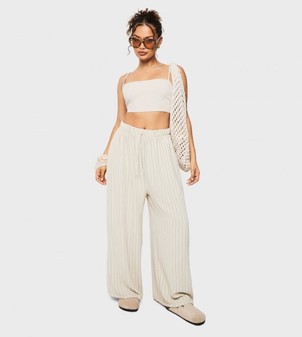 Striped Linen Wide Leg Trousers