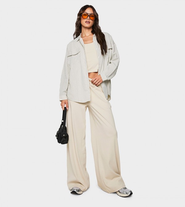 Tall Ribbed Wide Leg Trouser