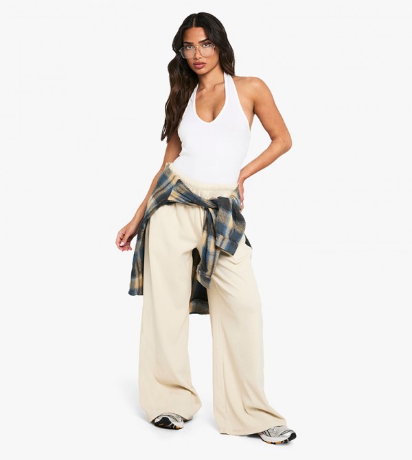 Petite Ribbed Wide Leg Sweatpants