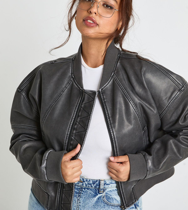 جاكيت بومبر بسحاب وكم طويل للمقاسات الكبيرة 