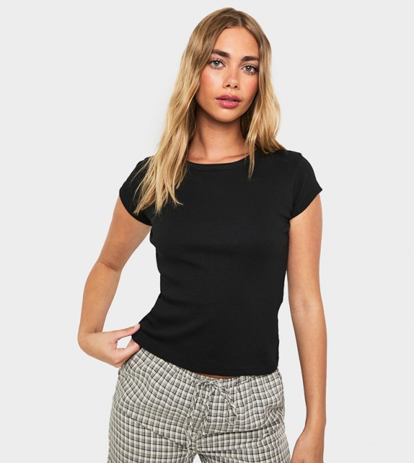 Ribbed Short Sleeves Fitted Top