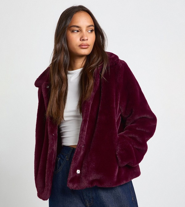 Fur Collared Snap Button Jacket