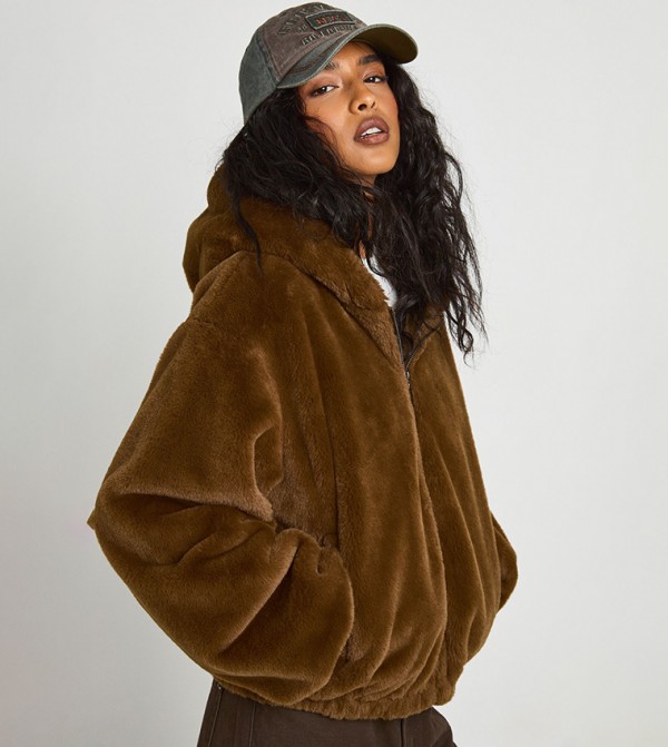 Fur Hooded Bomber Jacket