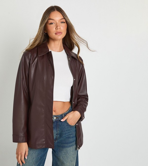 Faux Leather Belted Jacket