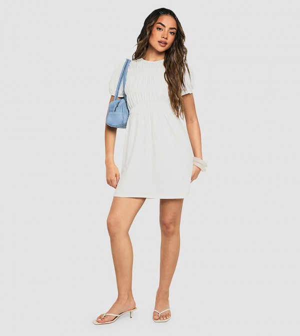 Cotton Shirred Puff Sleeves Smock Dress